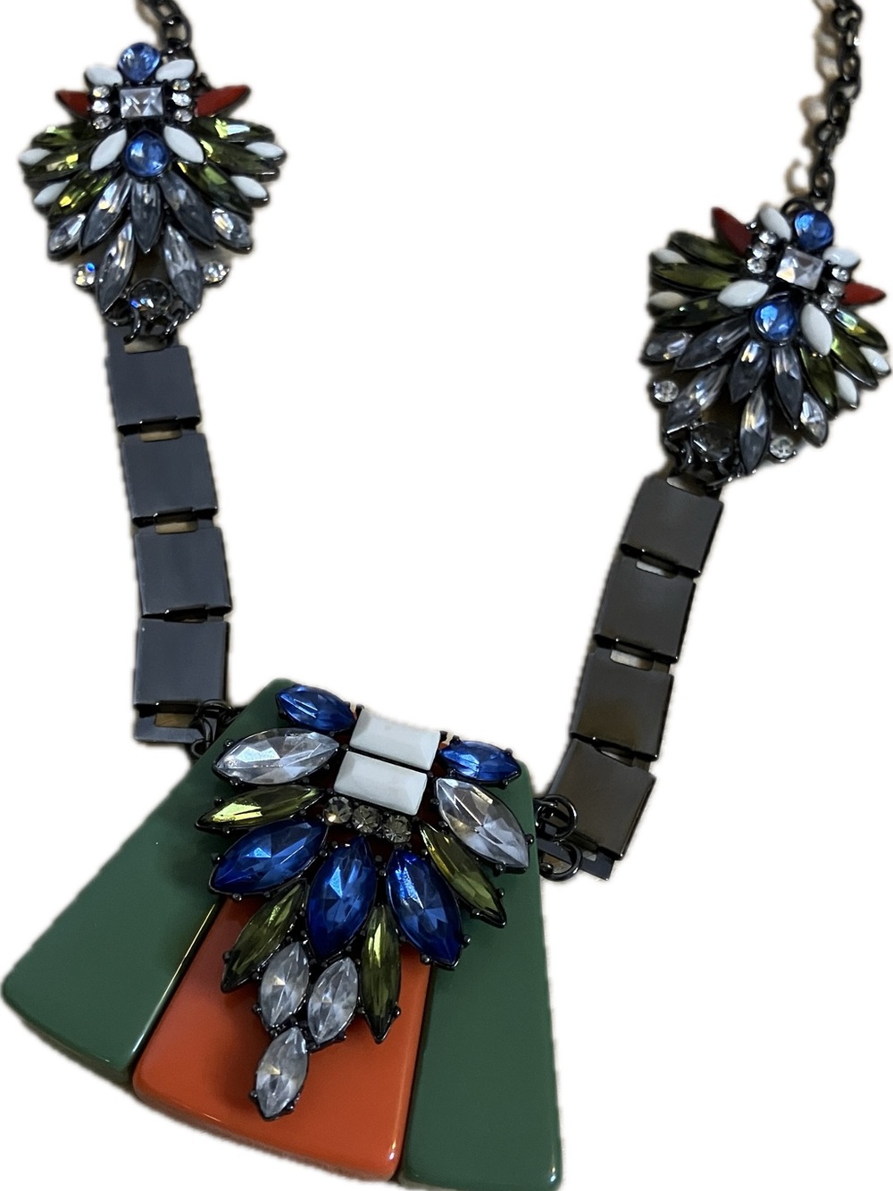 Anthropologie Green, Blue & Orange Pave Bib Necklace